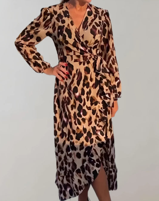 Yzaria – Stylish V-neck Leopard Print Dress
