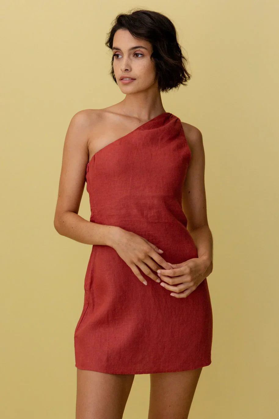 Geneva – One-shoulder Linen Mini Dress