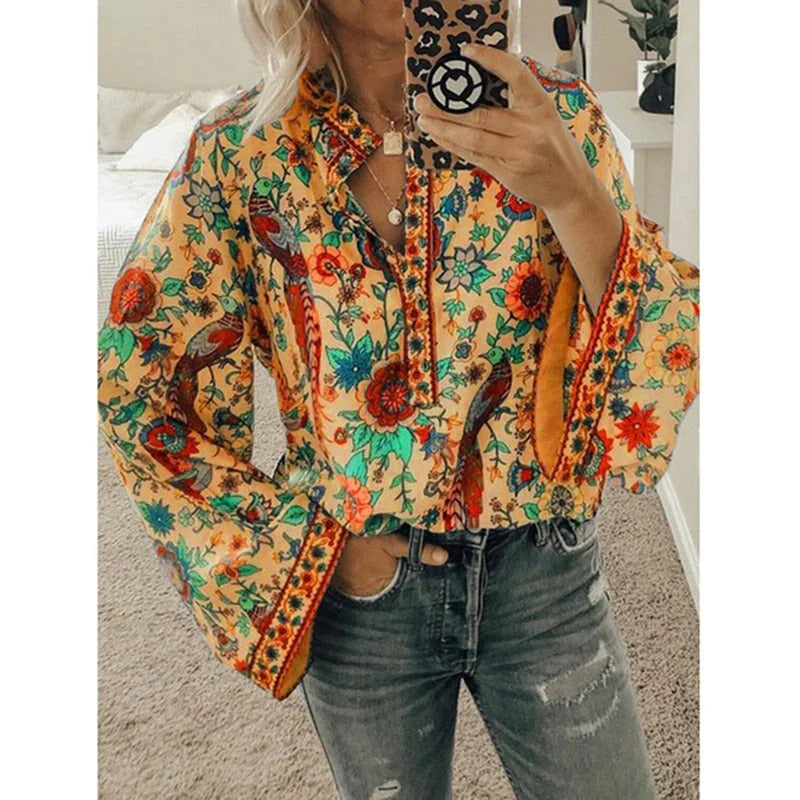 Nirelli – Boho Floral Blouse with Bell Sleeves