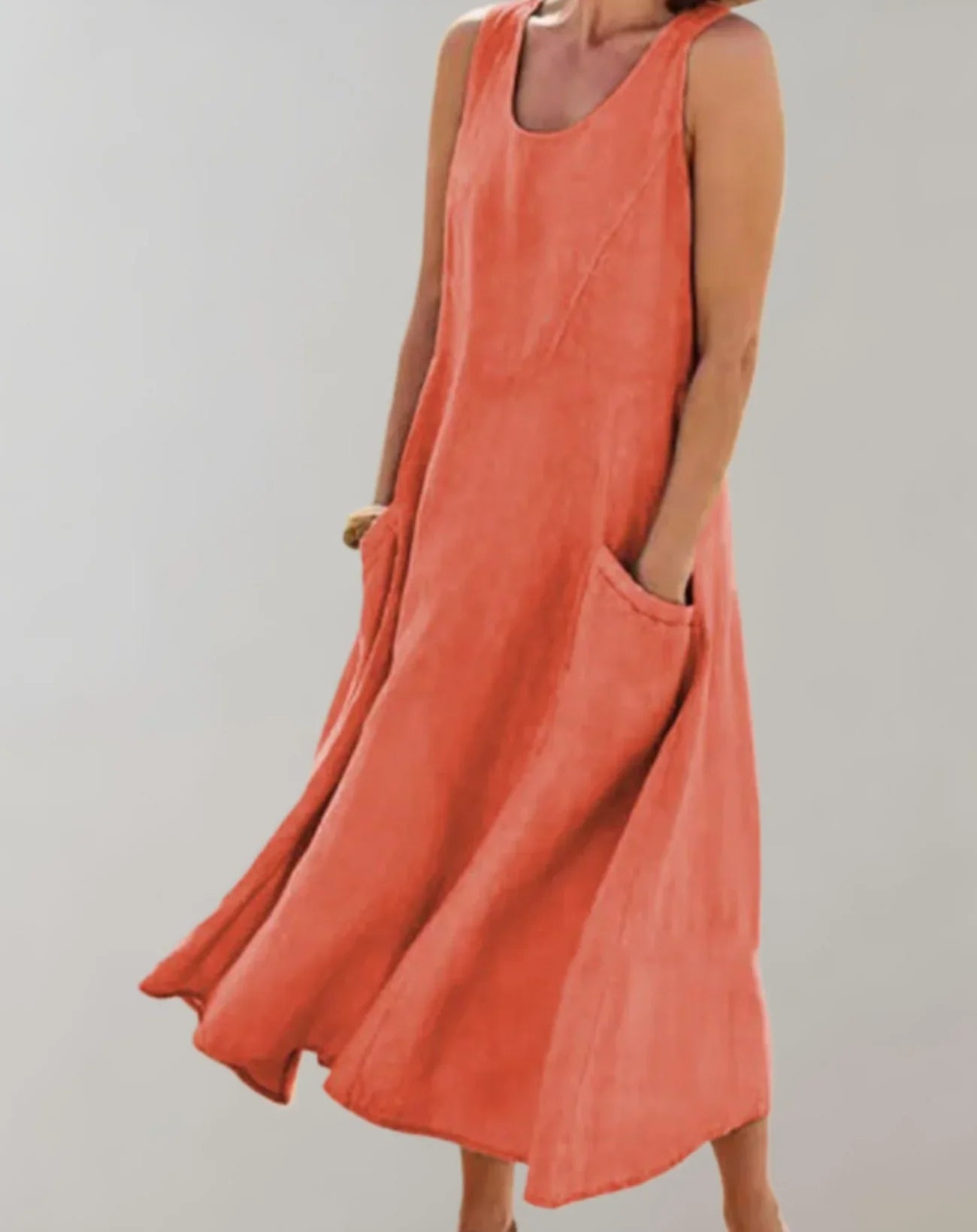 Jolie - Sleeveless Cotton Linen Midi Dress