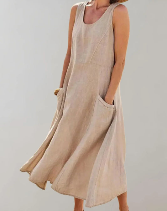 Jolie - Sleeveless Cotton Linen Midi Dress