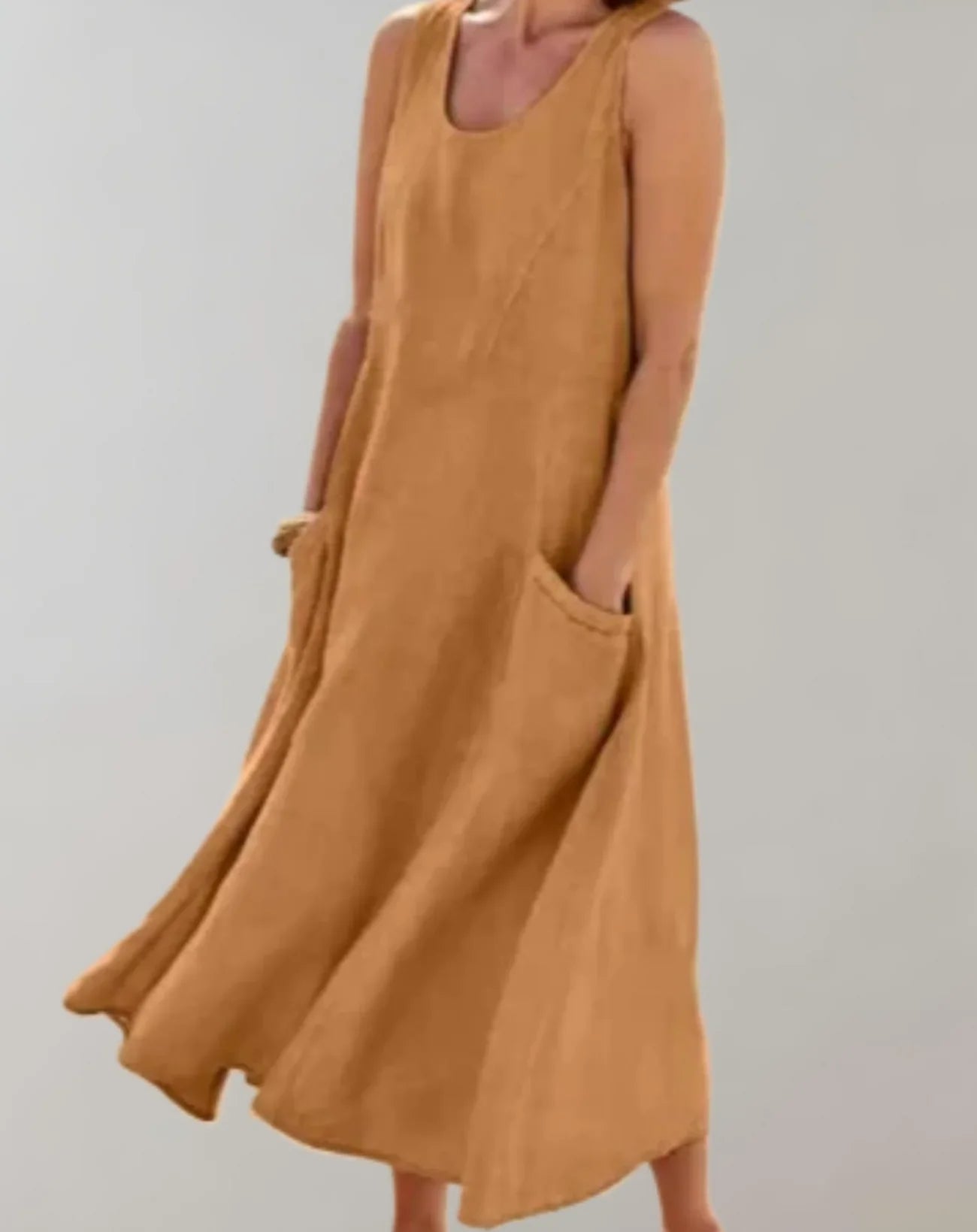 Jolie - Sleeveless Cotton Linen Midi Dress