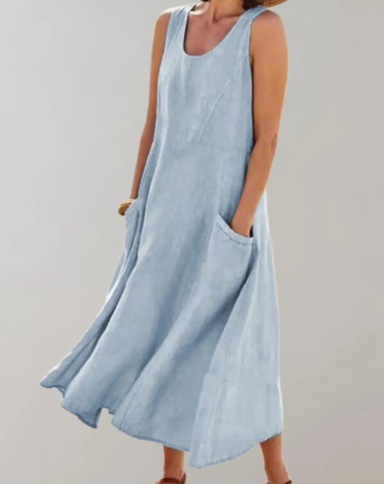 Jolie - Sleeveless Cotton Linen Midi Dress