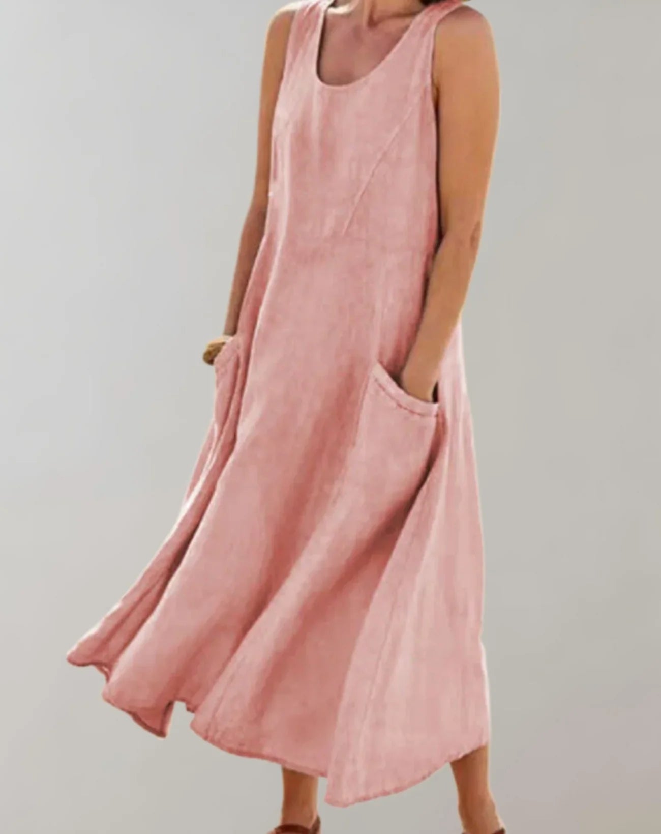 Jolie - Sleeveless Cotton Linen Midi Dress