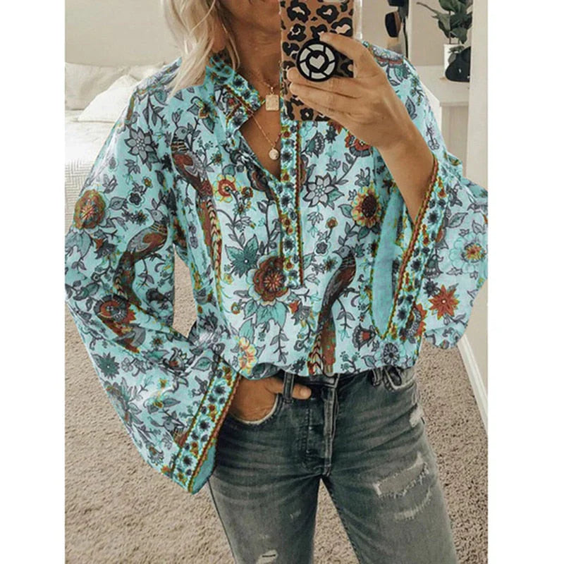 Nirelli – Boho Floral Blouse with Bell Sleeves