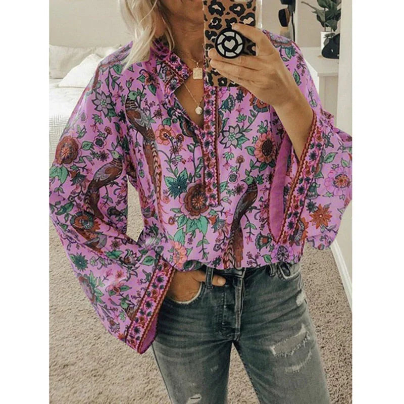 Nirelli – Boho Floral Blouse with Bell Sleeves