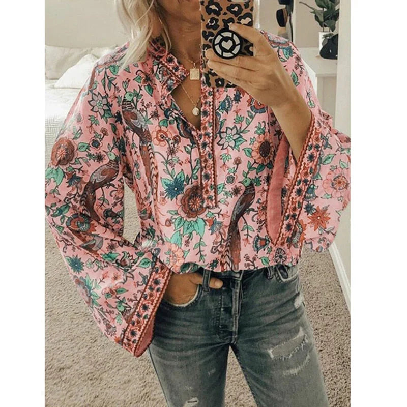Nirelli – Boho Floral Blouse with Bell Sleeves