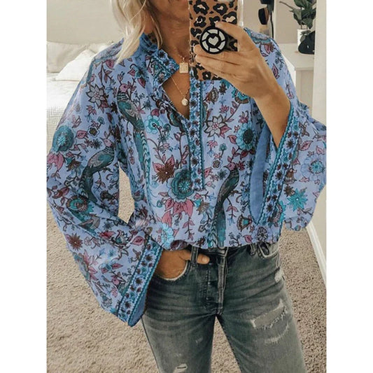 Nirelli – Boho Floral Blouse with Bell Sleeves