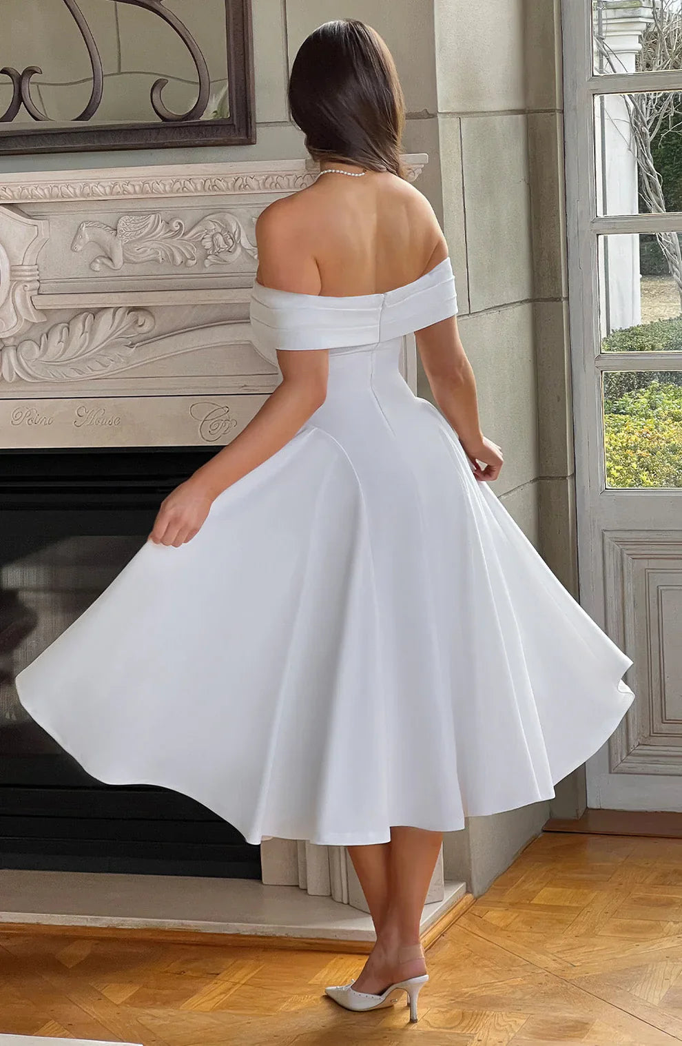 Azura – Elegant Off-shoulder Midi Dress