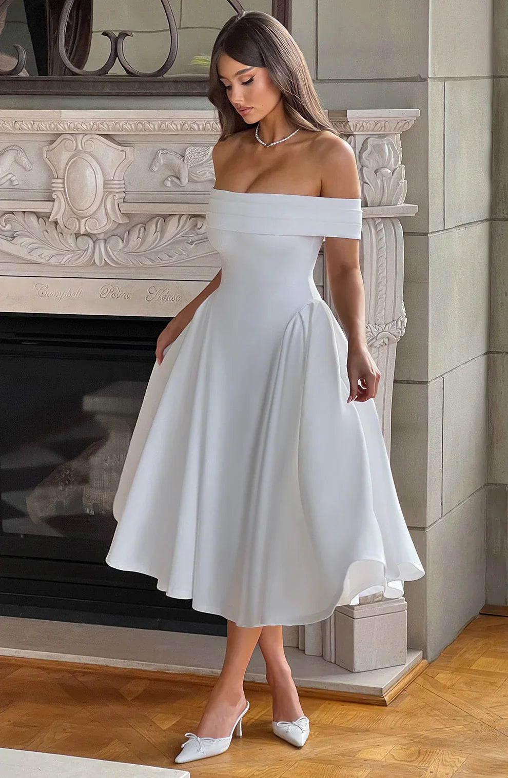 Azura – Elegant Off-shoulder Midi Dress