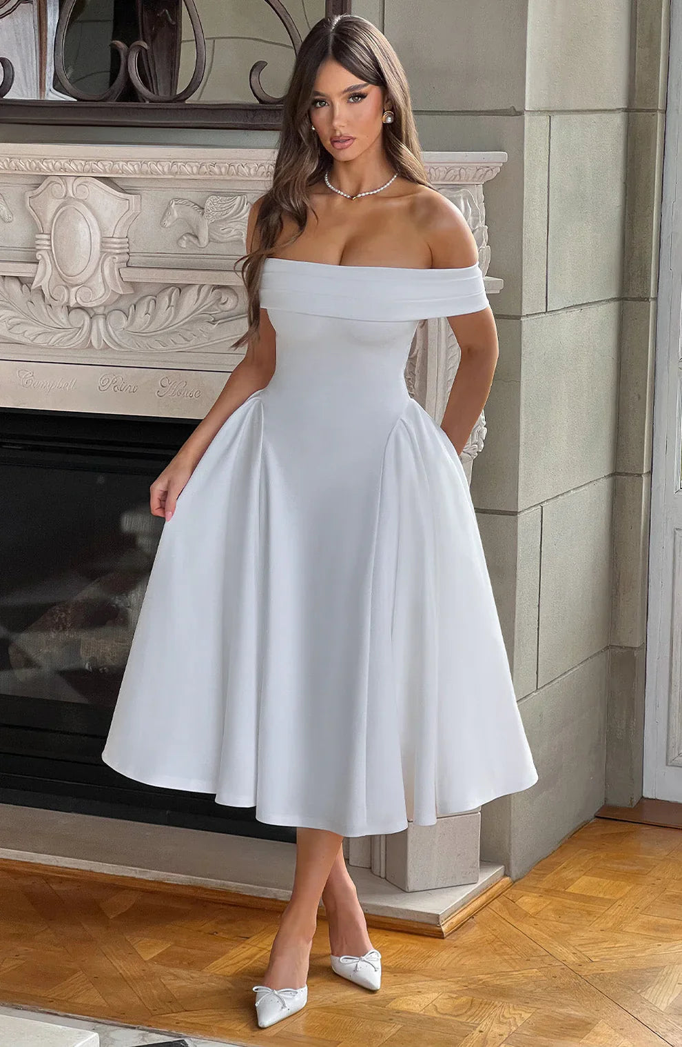 Azura – Elegant Off-shoulder Midi Dress