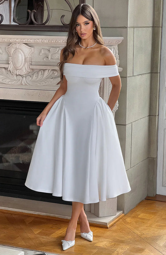 Azura – Elegant Off-shoulder Midi Dress