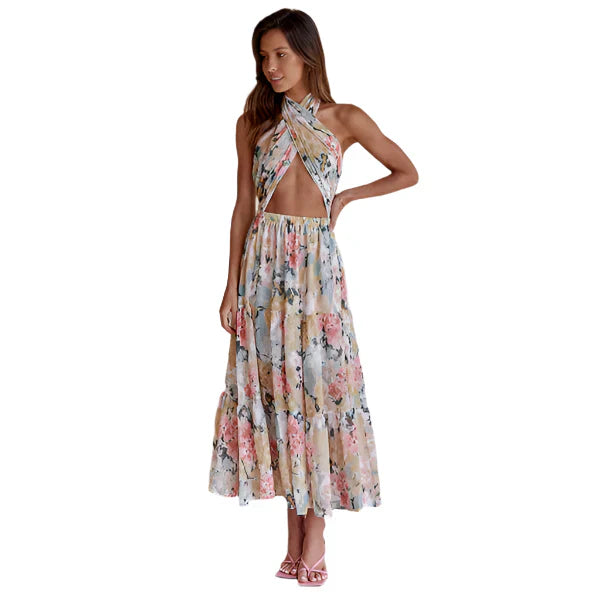 Romina – Halterneck Floral Cutout Maxi Dress