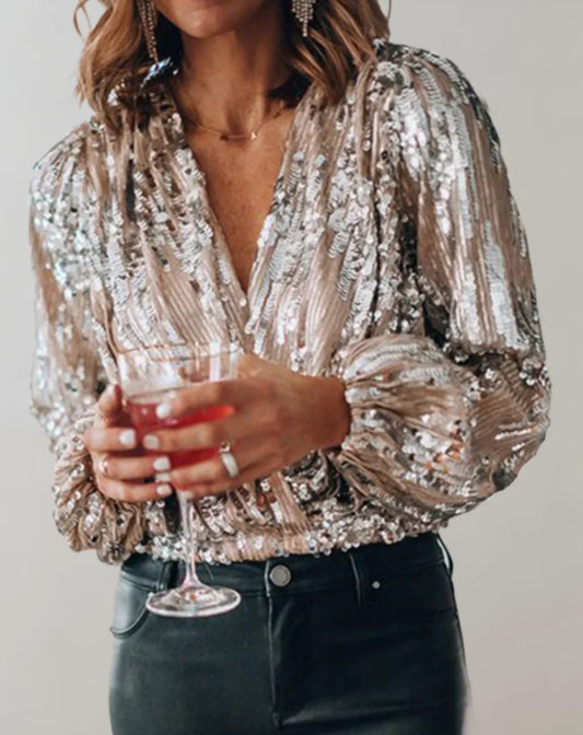 Rhosmira – Shiny Sequins Long-sleeved Blouse