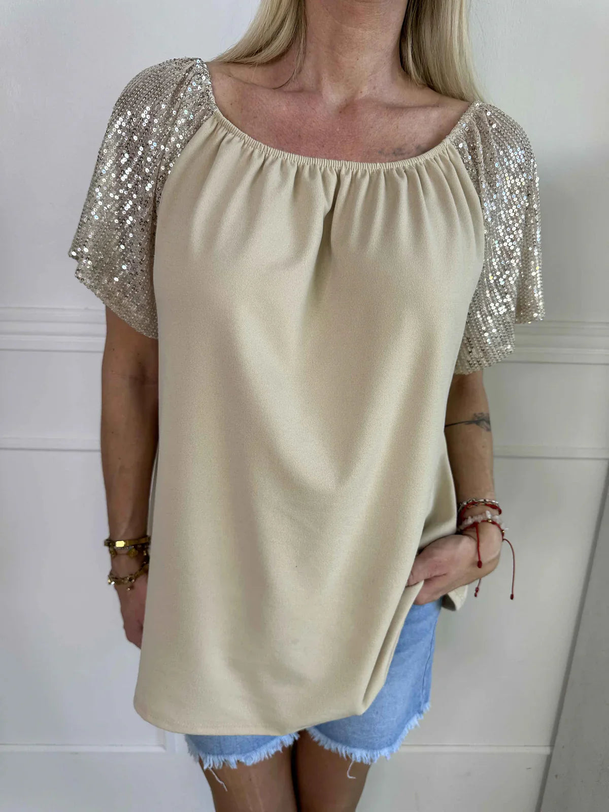 Lianora – Elegant Sequin Sleeves Blouse