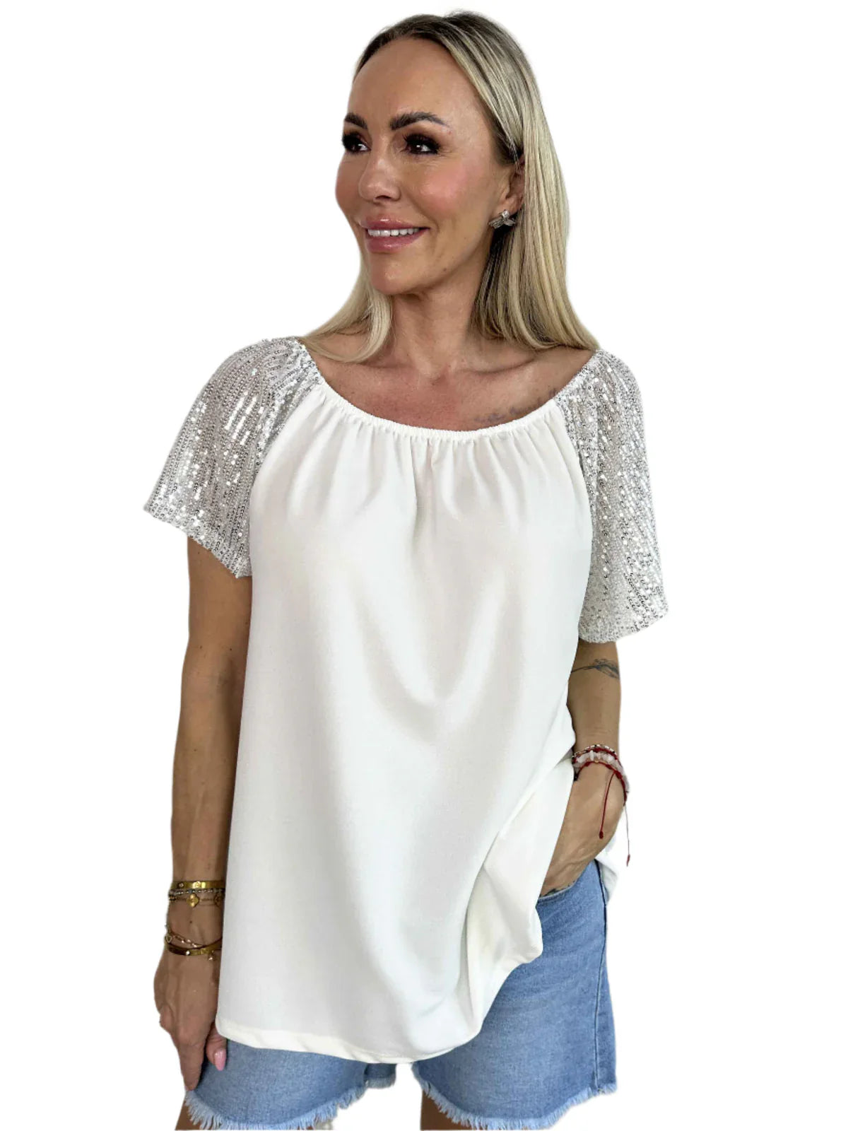 Lianora – Elegant Sequin Sleeves Blouse