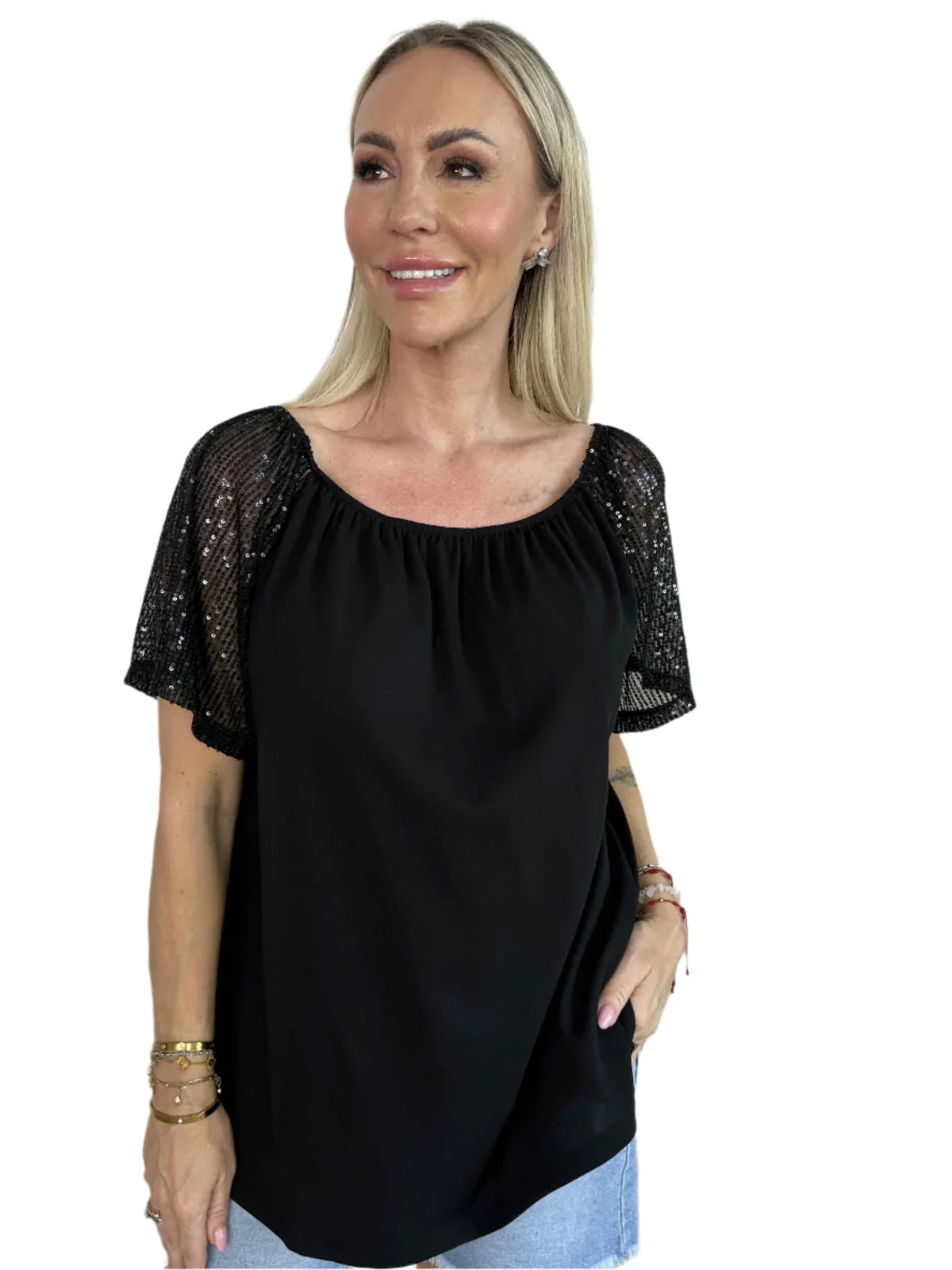 Lianora – Elegant Sequin Sleeves Blouse