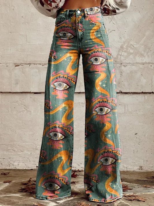 Janie – Wide Trousers with Artistic Print