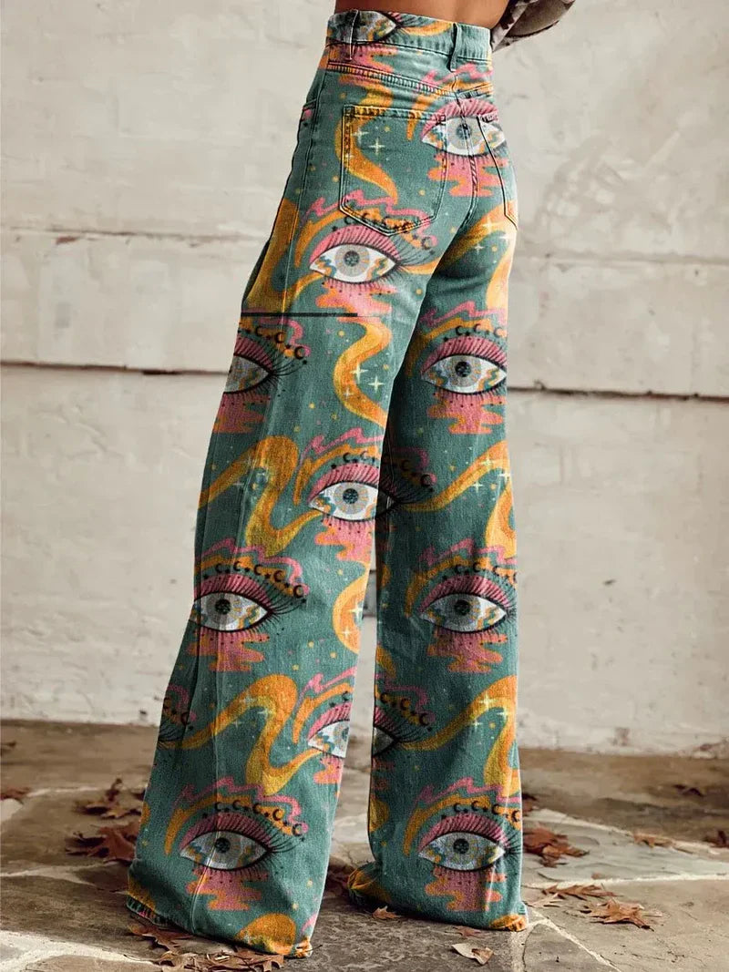 Janie – Wide Trousers with Artistic Print