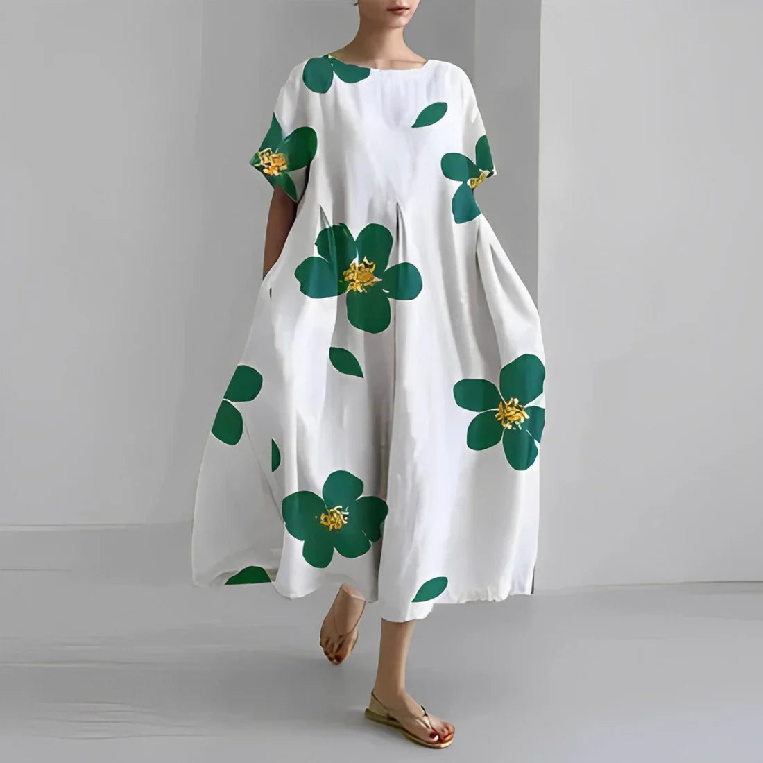 Akio – Oversized Floral Cotton Maxi Dress
