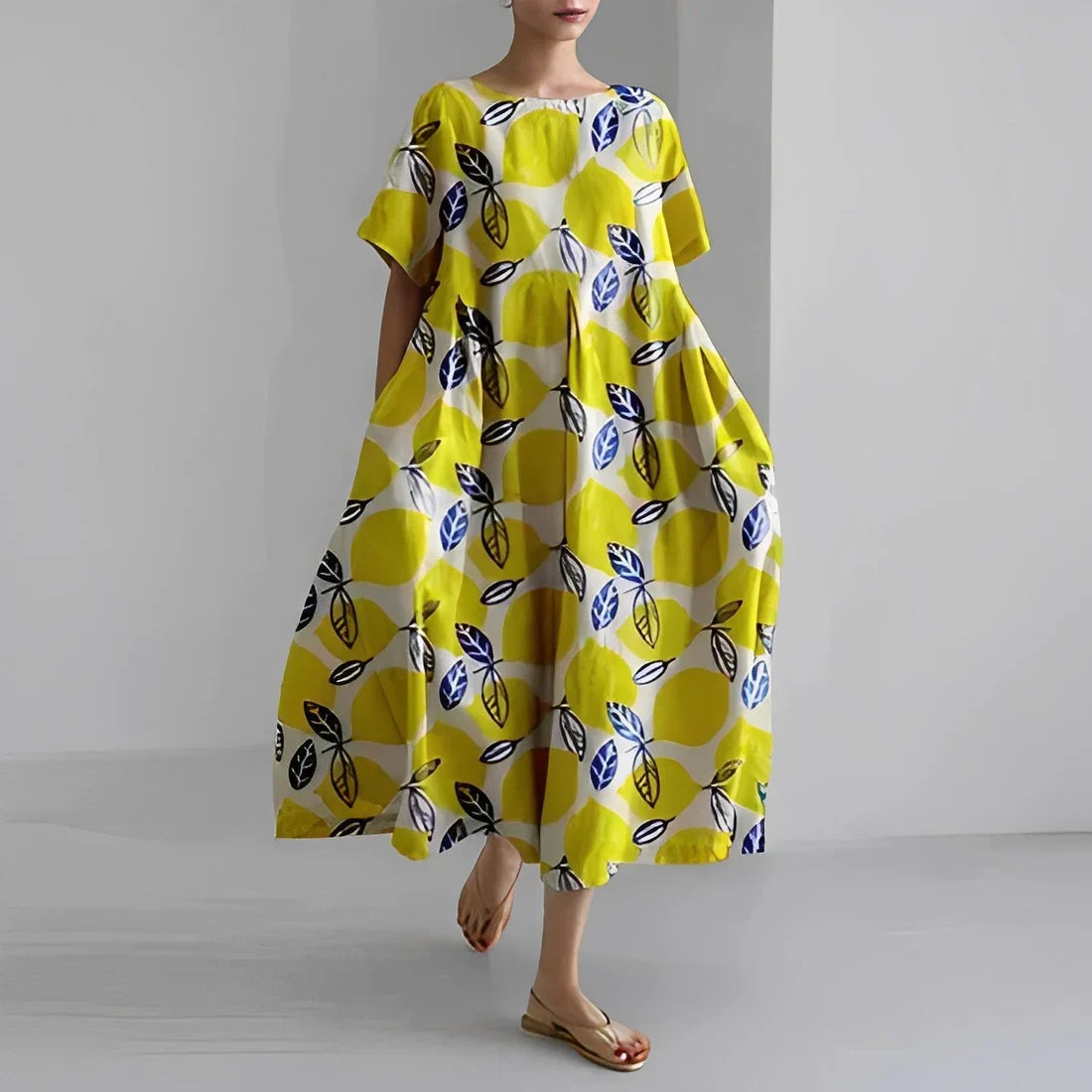 Akio – Oversized Floral Cotton Maxi Dress