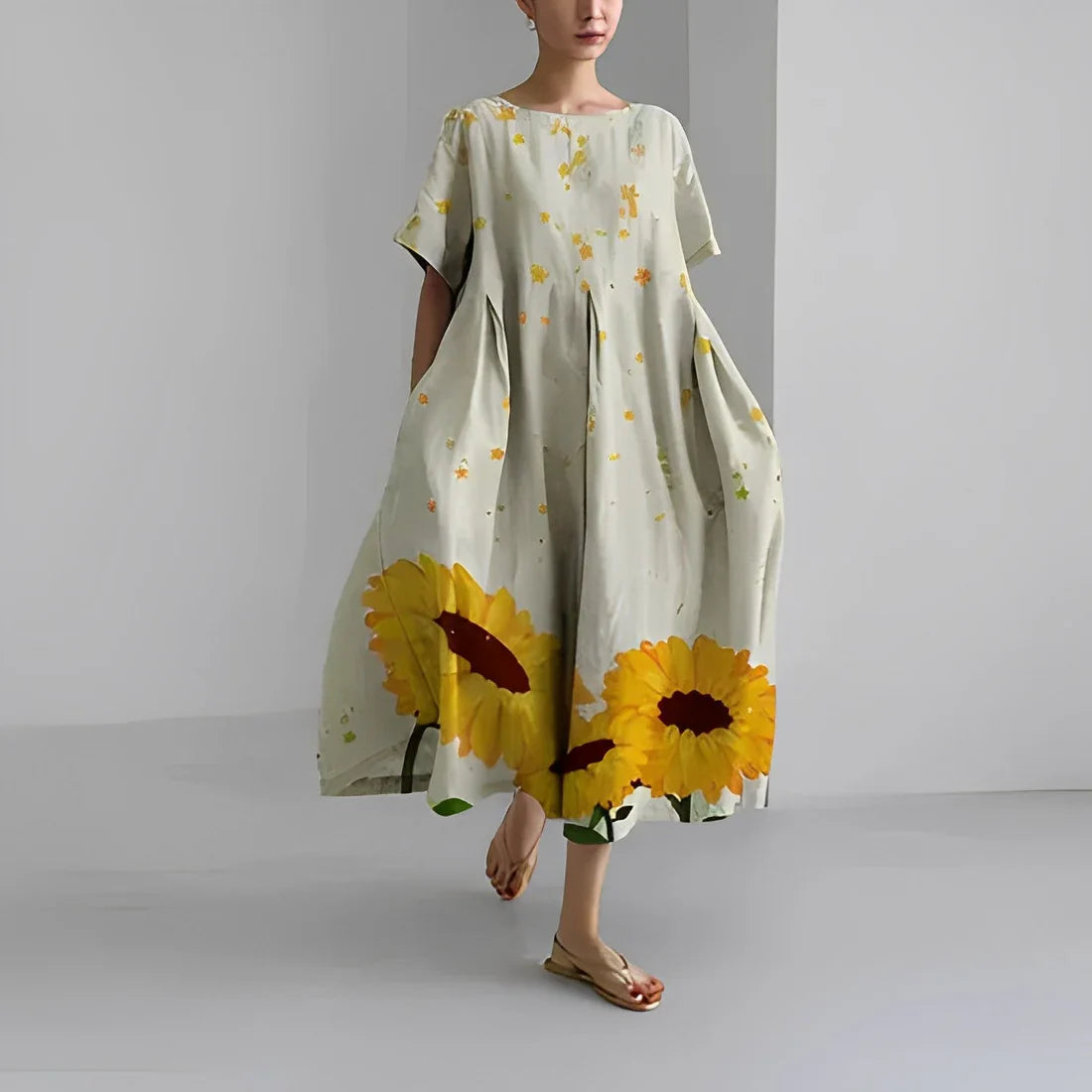 Akio – Oversized Floral Cotton Maxi Dress