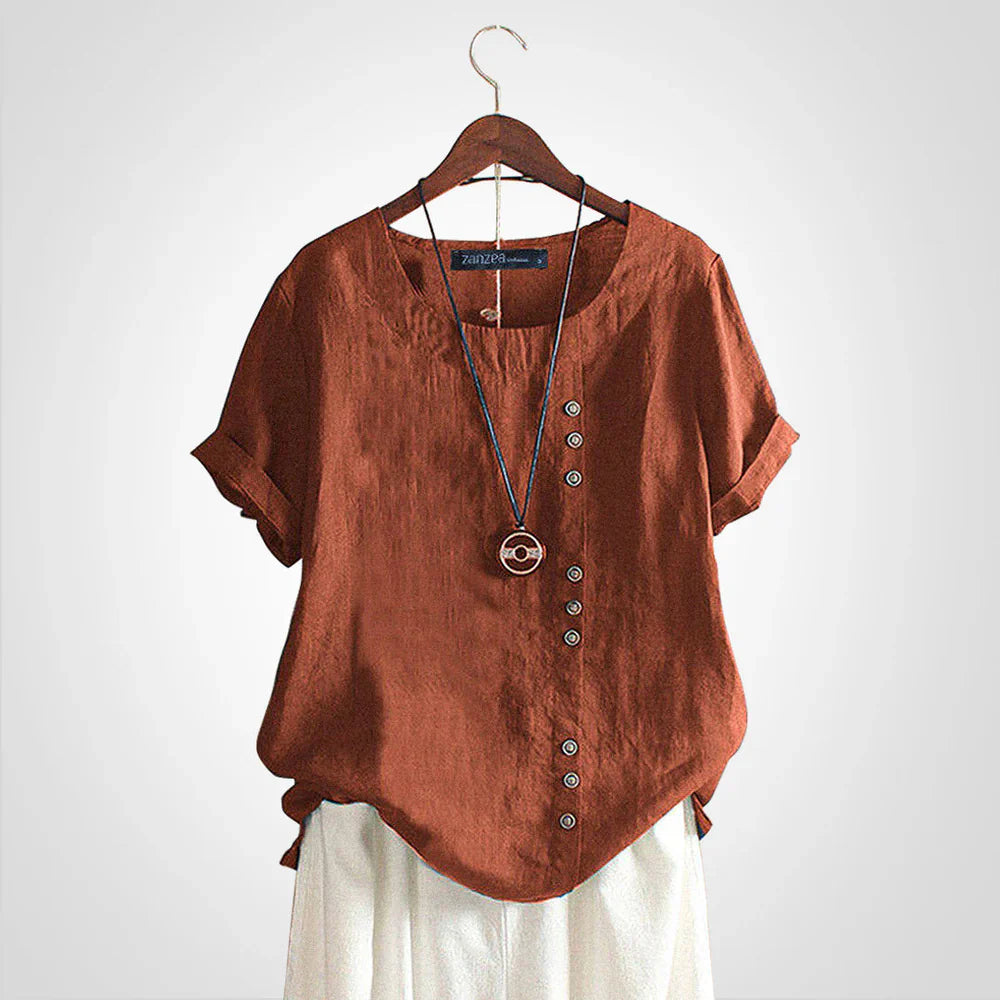 Tavelyn – Vintage Linen Blouse with Button Placket
