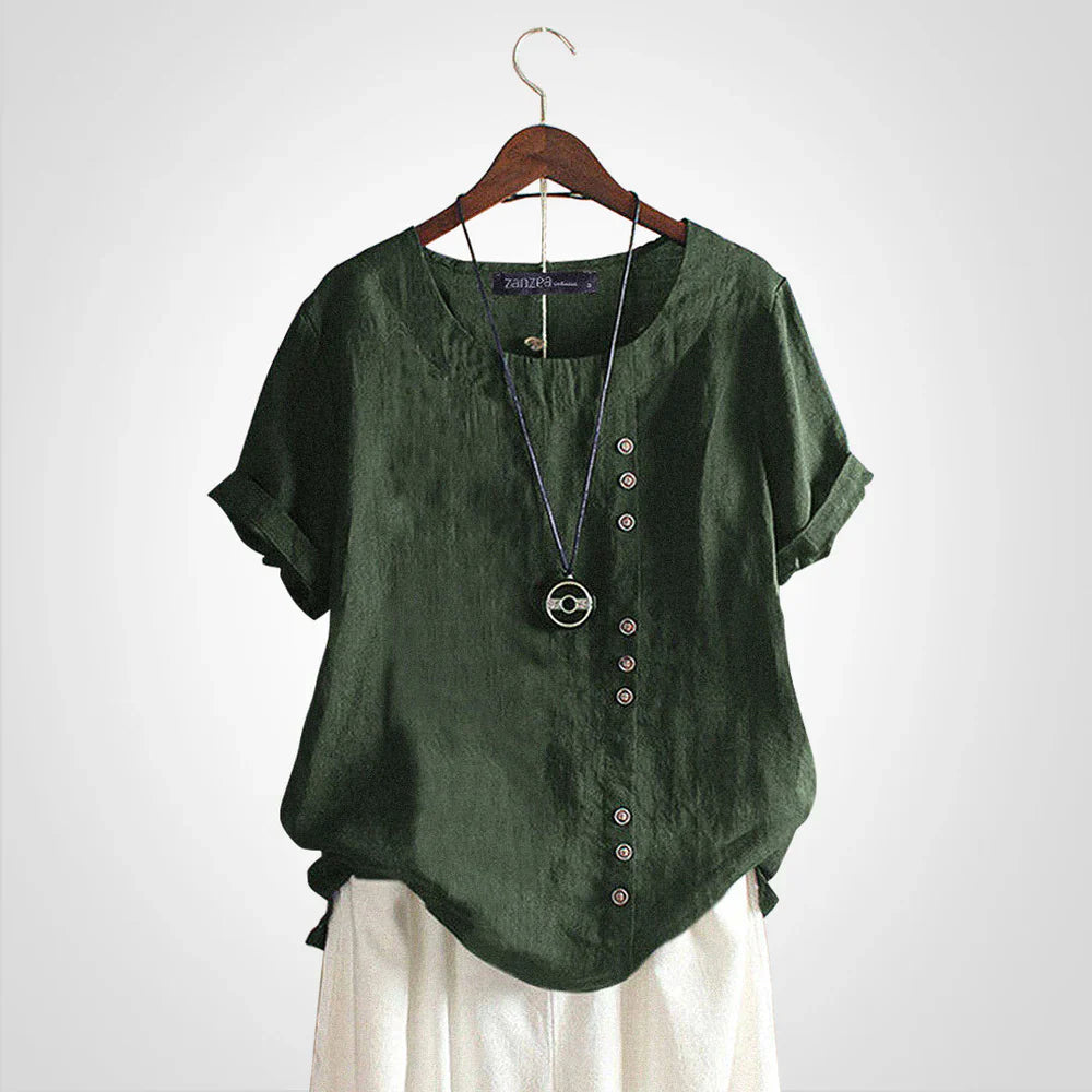 Tavelyn – Vintage Linen Blouse with Button Placket