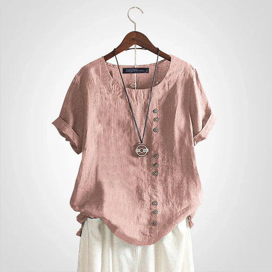Tavelyn – Vintage Linen Blouse with Button Placket