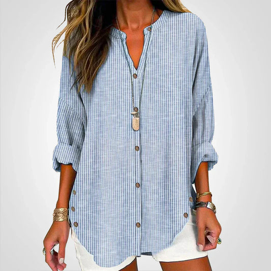 Emberaine – High-quality Striped Linen-blend Tunic Shirt