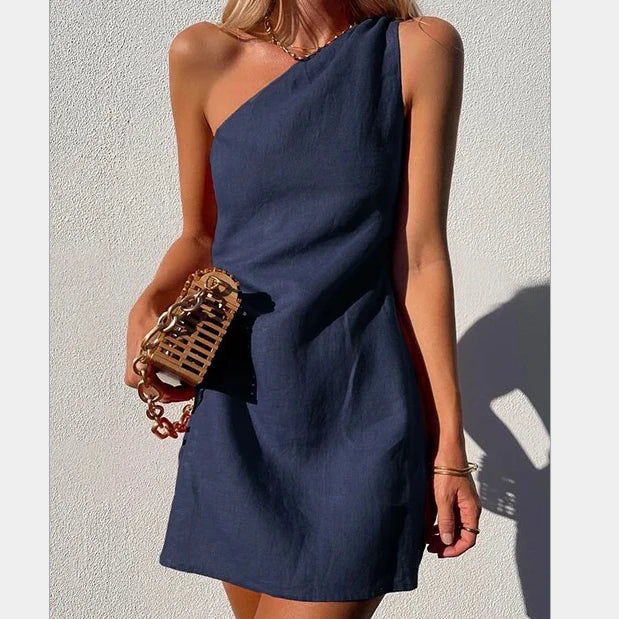 Geneva – One-shoulder Linen Mini Dress