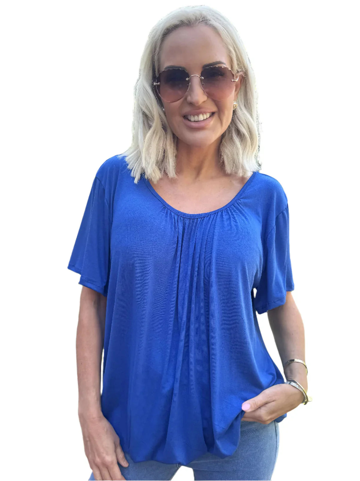 Tserin – Loose-fitting Round Neck Pleated Top