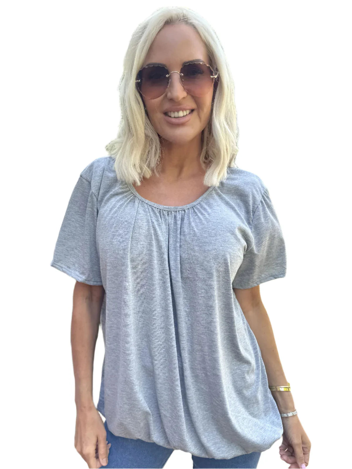 Tserin – Loose-fitting Round Neck Pleated Top