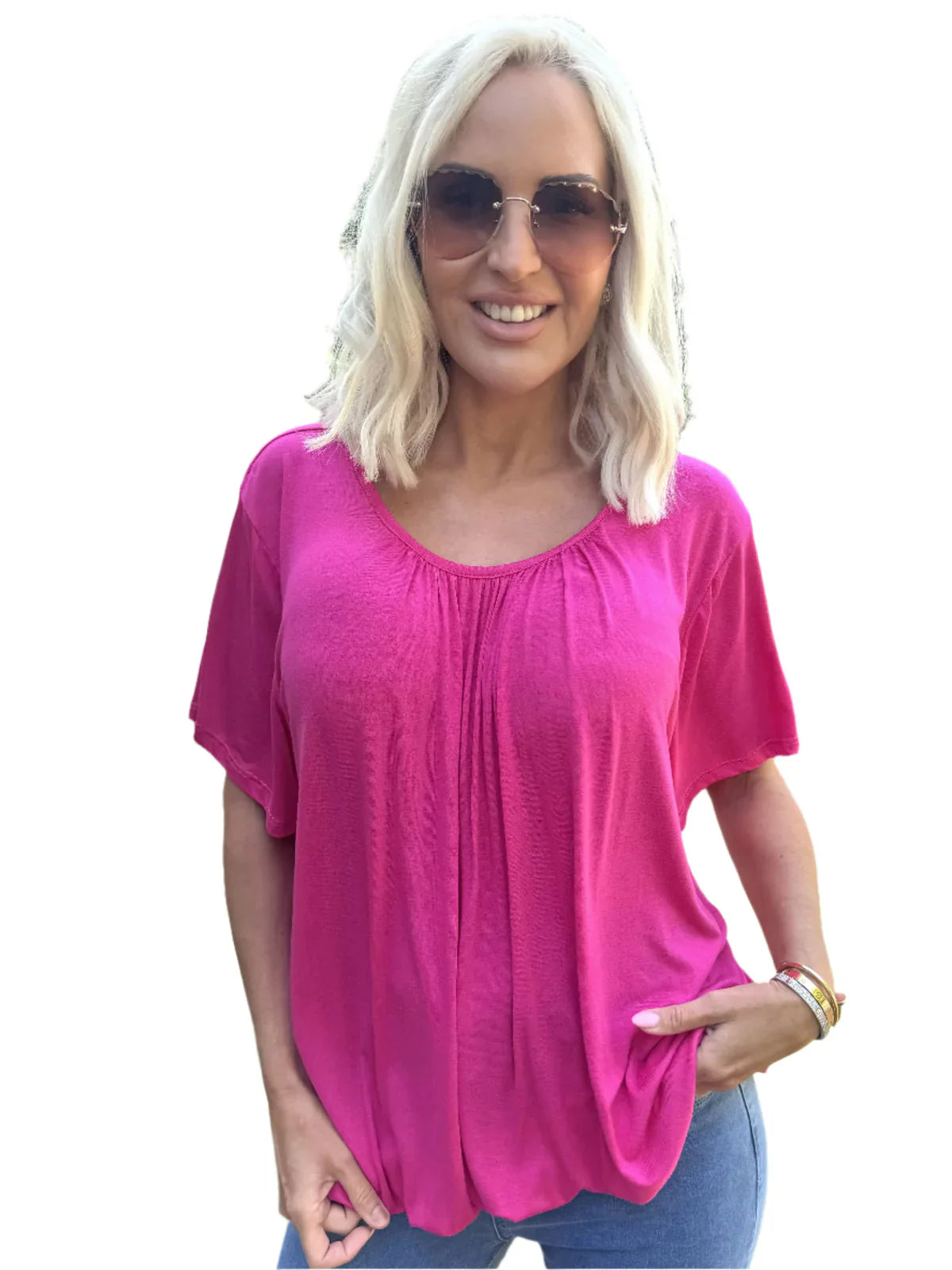 Tserin – Loose-fitting Round Neck Pleated Top