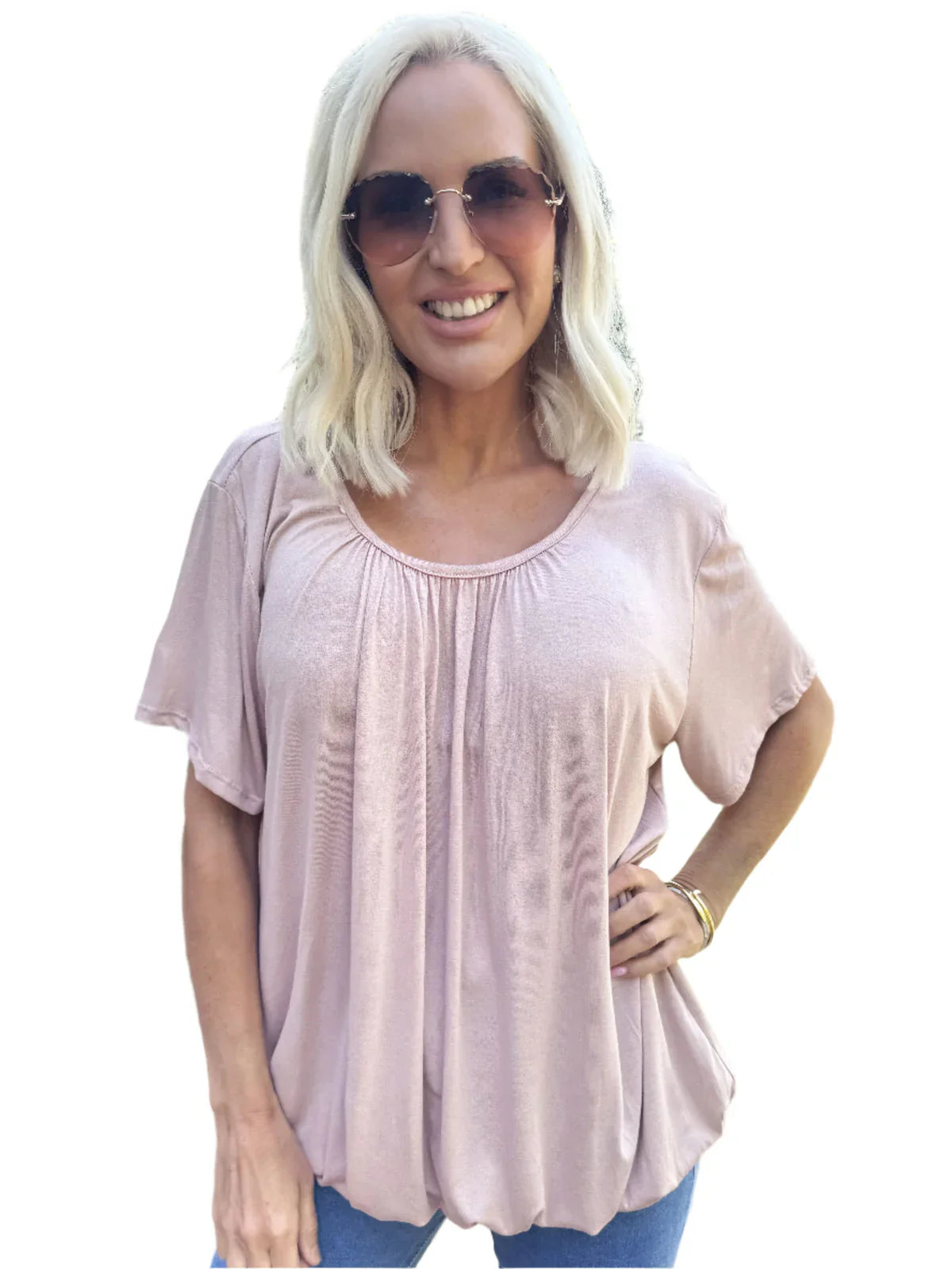 Tserin – Loose-fitting Round Neck Pleated Top