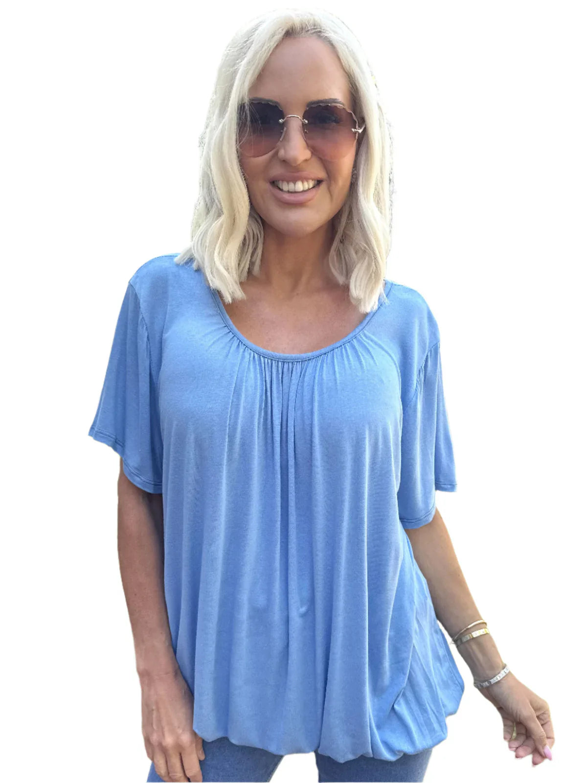 Tserin – Loose-fitting Round Neck Pleated Top