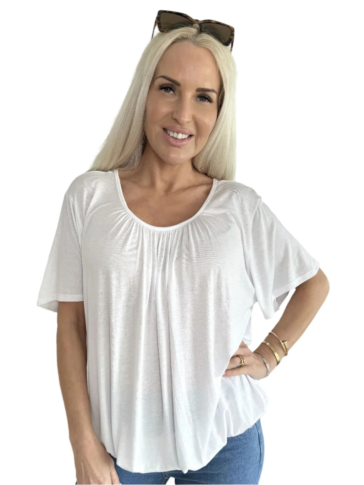 Tserin – Loose-fitting Round Neck Pleated Top