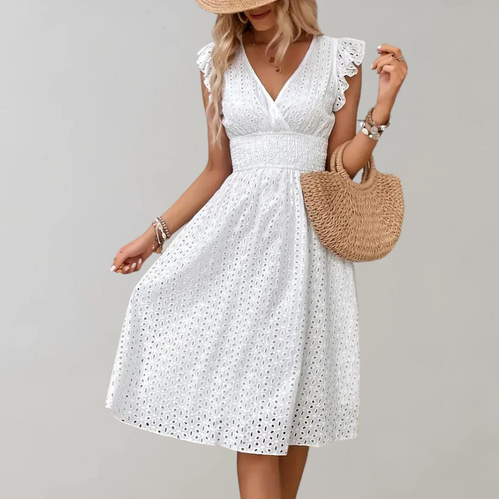 Eunice – Cotton Embroidered Eyelets Midi Dress