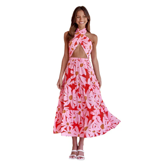 Romina – Halterneck Floral Cutout Maxi Dress