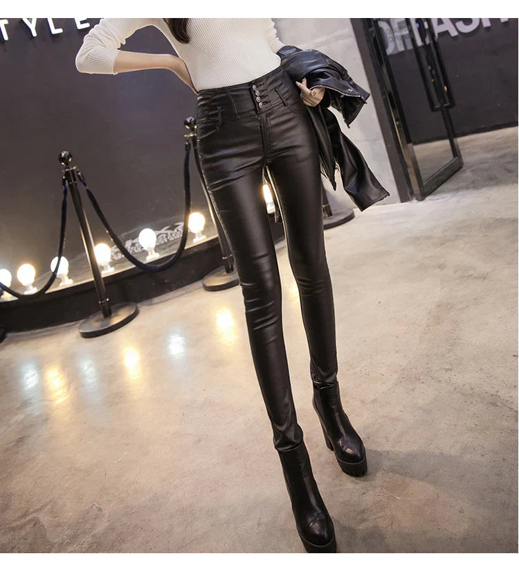 Calidora – High-waisted Leather Skinny Pants