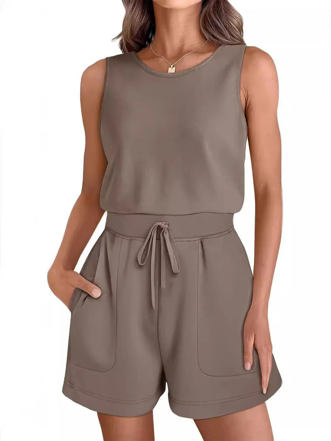 Kaelith – Casual, Sleeveless Romper with Drawstring