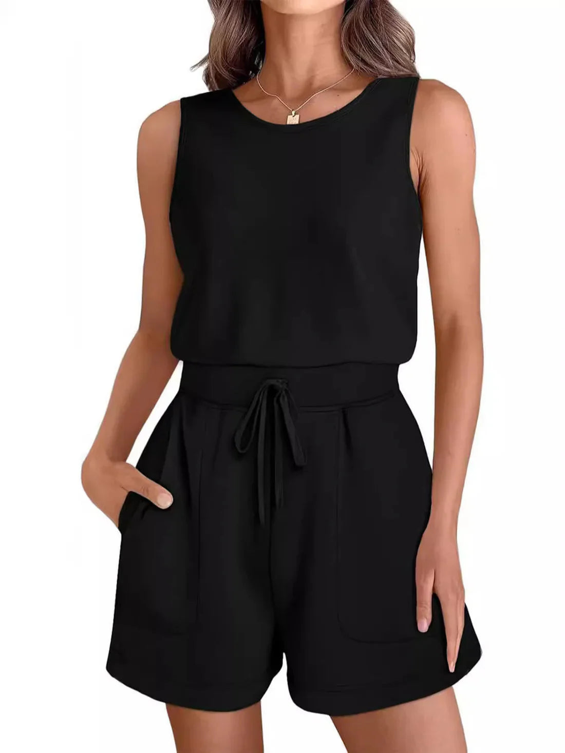 Kaelith – Casual, Sleeveless Romper with Drawstring