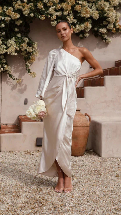 Dovie – One Shoulder Satin Maxi Dress
