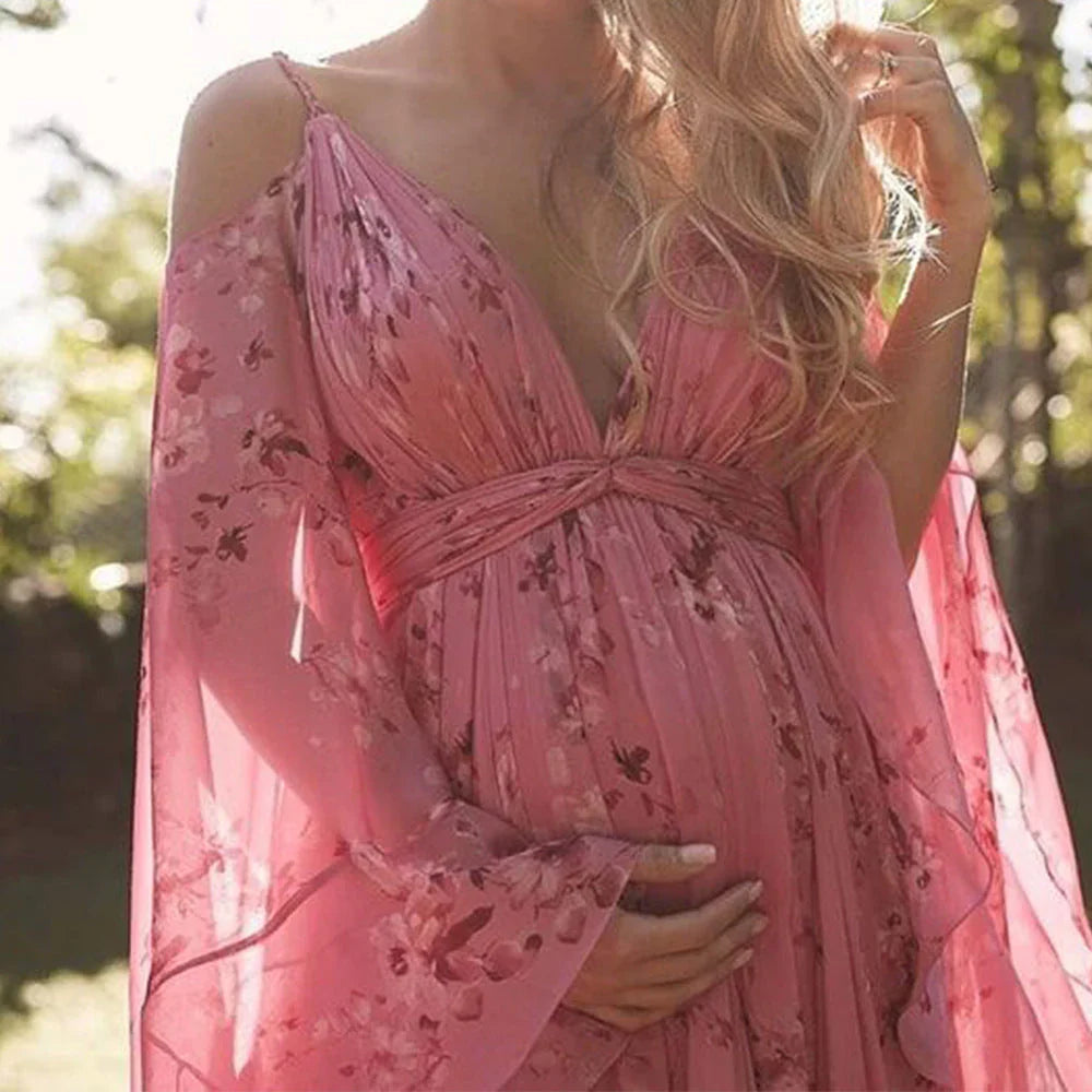 Nalani - V-neck Floral Chiffon Maxi Dress