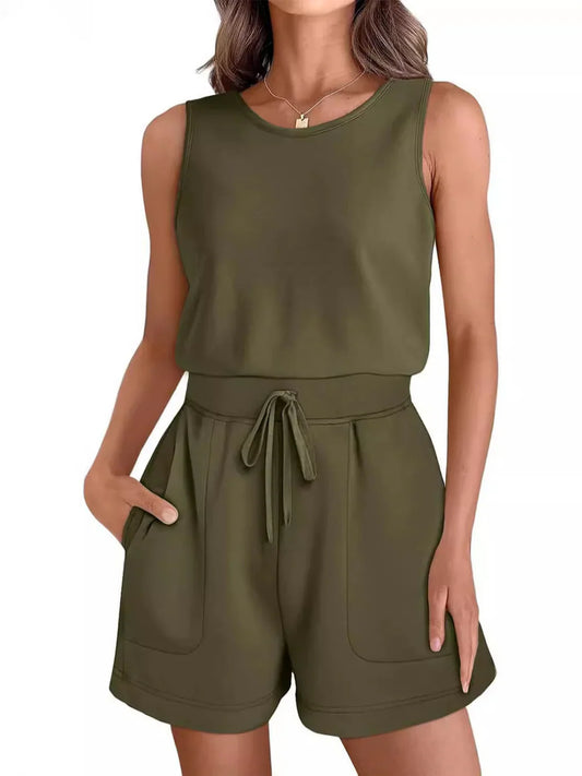 Kaelith – Casual, Sleeveless Romper with Drawstring