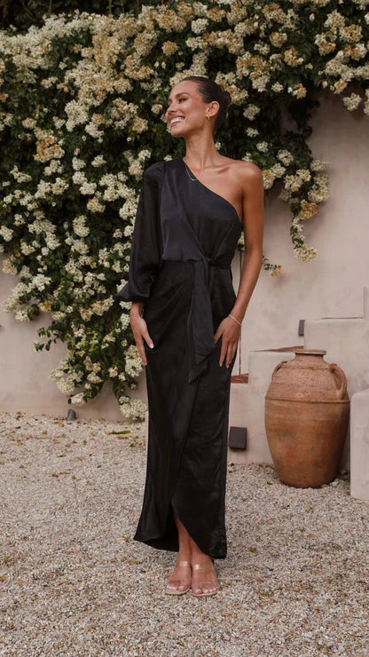 Dovie – One Shoulder Satin Maxi Dress