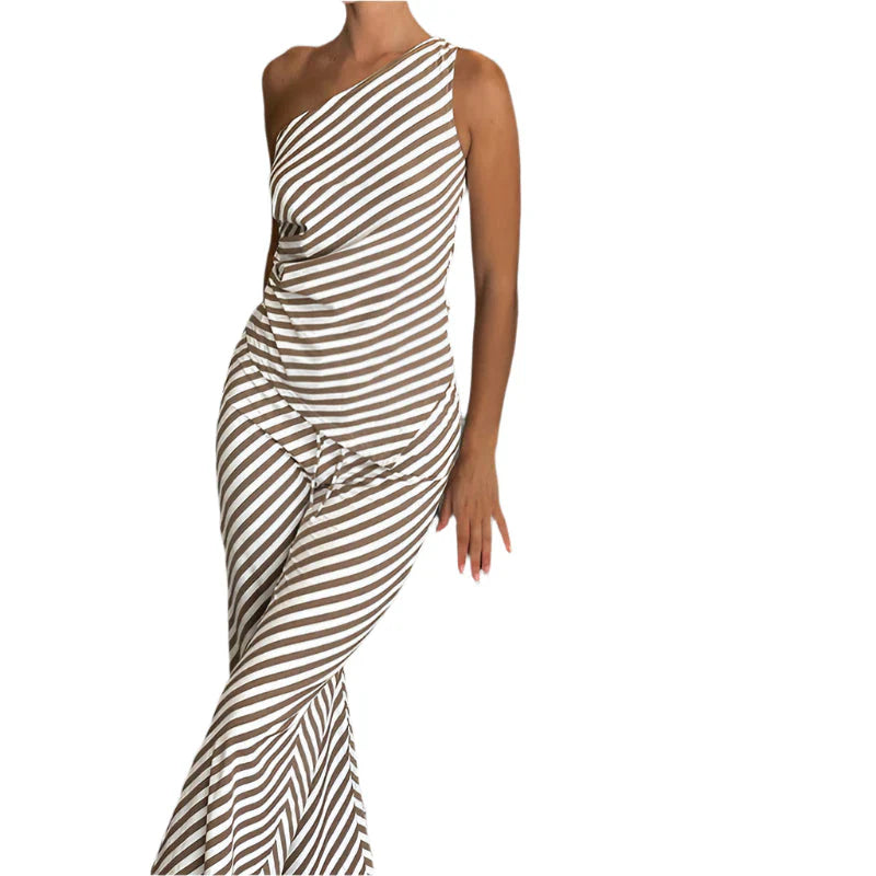 Laila - One-shoulder Jumpsuit with Striped Wide Legs