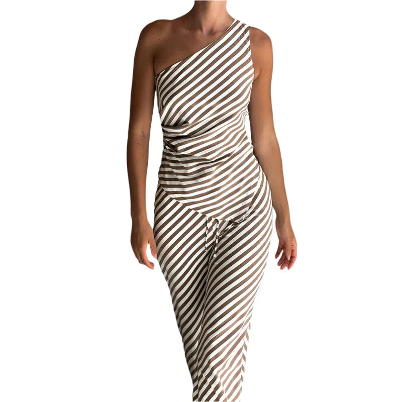 Laila - One-shoulder Jumpsuit with Striped Wide Legs
