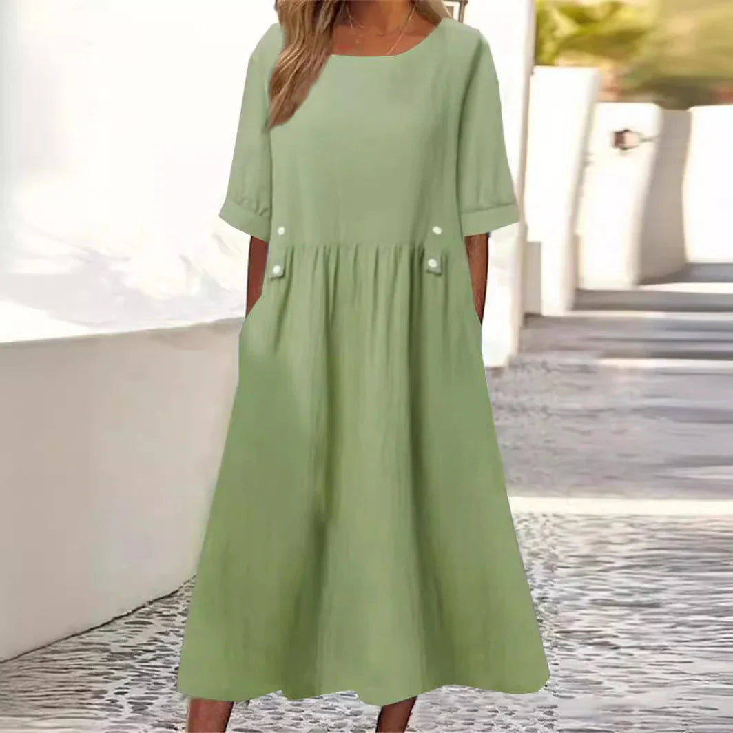Hyacinth – Casual Loose Fit Midi Dress with Pockets