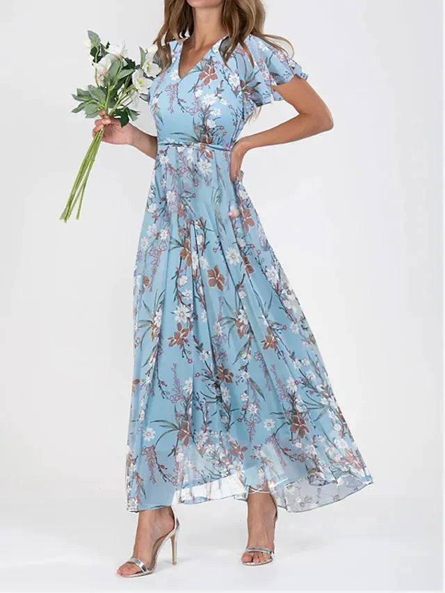 Romilly – Cap Sleeve Floral Chiffon Maxi Dress